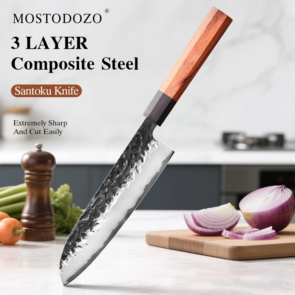 MOSTODOZO 7.5" Santoku Knife Japanese 3-layer Composite Steel Professional Kitchen Slicing Utility Cooking Handmade Chef Knives
MOSTODOZO 7.5" Santoku Knife Japanese 3-layer Composite Steel Professional Kitchen Slicing Utility Cooking Handmade Chef Knives