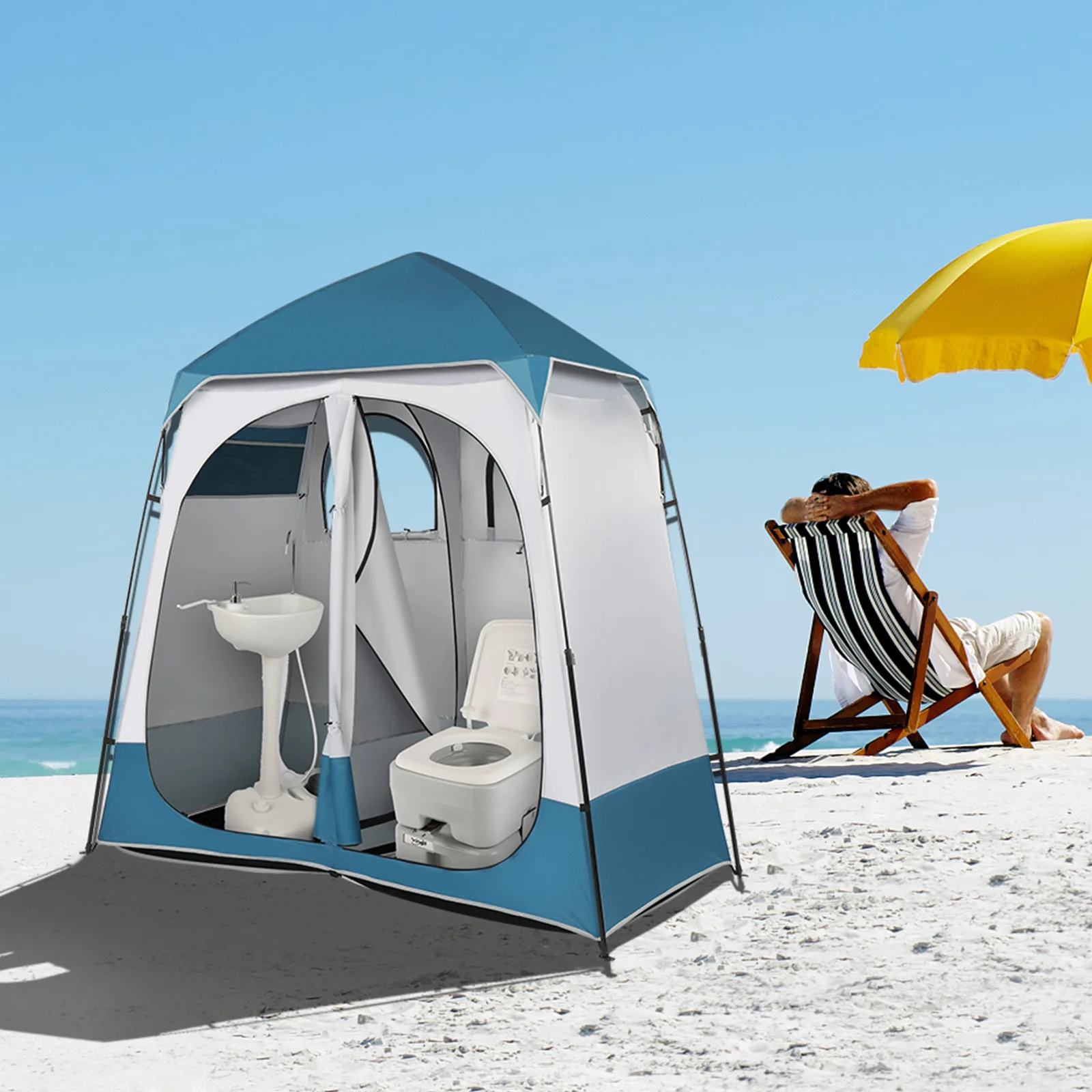 229*229*122cm Oxford Cloth Double Dressing Tent Blue/White
229*229*122cm Oxford Cloth Double Dressing Tent Blue/White
