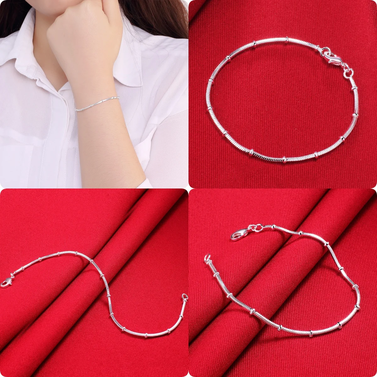 Стерлингового серебра 925, тонкие бусины из змеиной кости, браслеты-цепочки для женщин, модные вечерние свадебные аксессуары, ювелирные изделия, рождественские подарки 
Стерлингового серебра 925, тонкие бусины из змеиной кости, браслеты-цепочки для женщин, модные вечерние свадебные аксессуары, ювелирные изделия, рождественские подарки