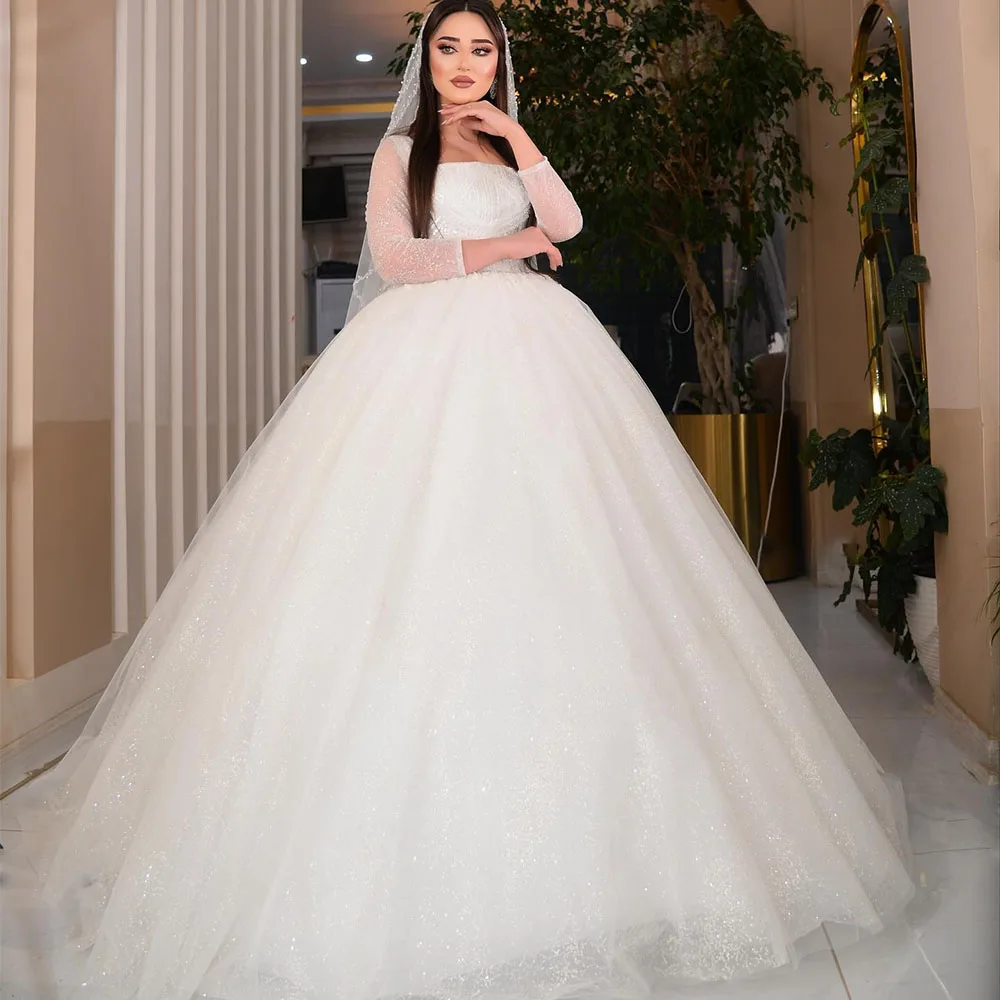 Luxury Wedding Dresses Square Collar Log Sheer Sleeve Princess Bride Dress Church Bridal Ball Gown Customized robe de mariée
Luxury Wedding Dresses Square Collar Log Sheer Sleeve Princess Bride Dress Church Bridal Ball Gown Customized robe de mariée