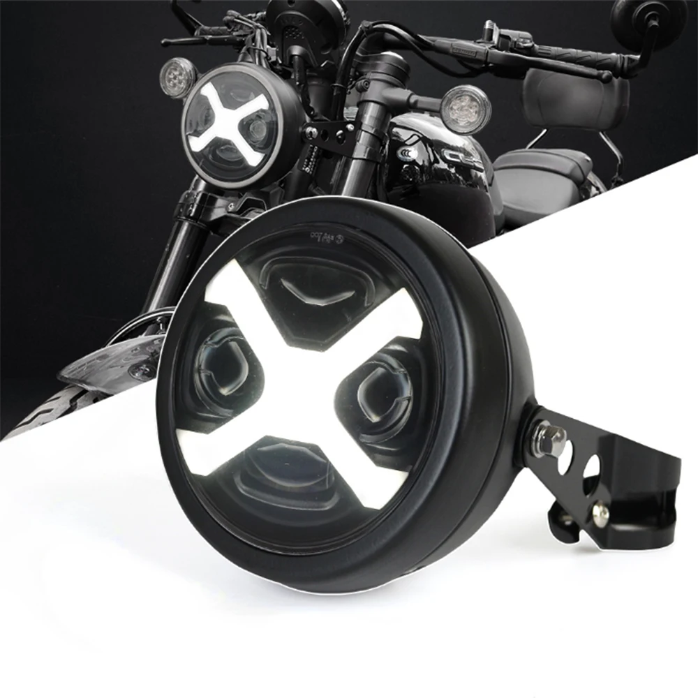 5.75 Inch Smoked Black X-Type Motorcycle Headlight with Housing & Lens Cover, White X DRL, Universal Fit LED Headlight for Harle
5.75 Inch Smoked Black X-Type Motorcycle Headlight with Housing & Lens Cover, White X DRL, Universal Fit LED Headlight for Harle