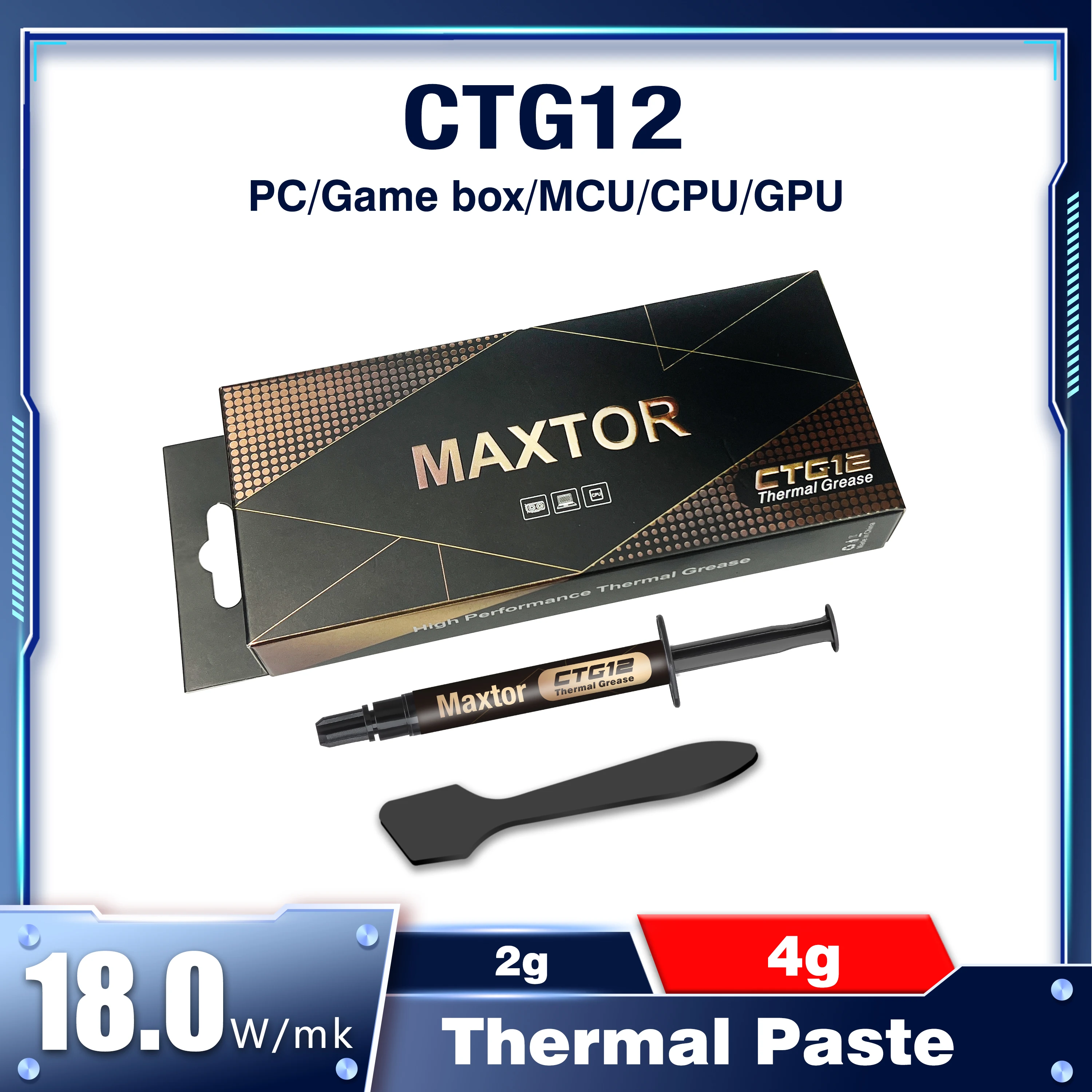 Maxtor CTG12 Thermal Paste 4g 18W/mK High Performance CPU GPU Heatsink Compound for PC PS4 PS5 Xbox Non-Conductive Cooling
Maxtor CTG12 Thermal Paste 4g 18W/mK High Performance CPU GPU Heatsink Compound for PC PS4 PS5 Xbox Non-Conductive Cooling