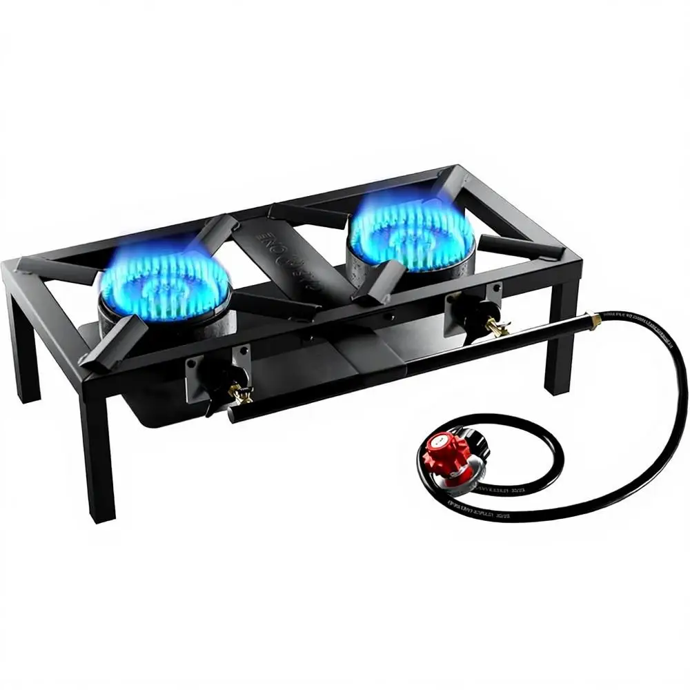 Double Propane Burner with Heat Shield for Outdoor Cooking, Camping, and Brewing
Double Propane Burner with Heat Shield for Outdoor Cooking, Camping, and Brewing