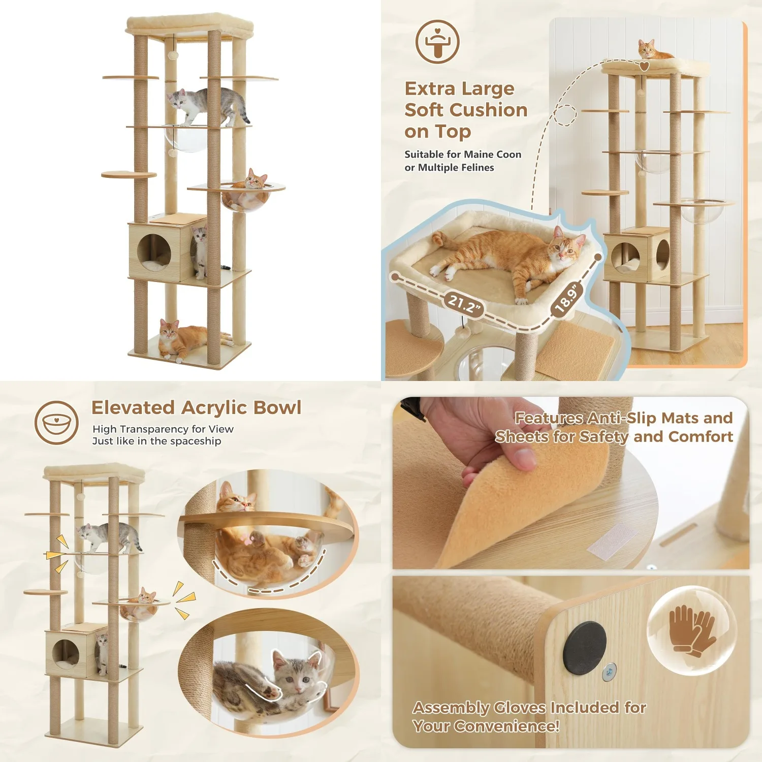 71'' Cat Tree, Tall Wood Cat Tower for Indoor Cats with 2 Acrylic Cat Hammock, Multi-Level Activity Trees with, Customized
71'' Cat Tree, Tall Wood Cat Tower for Indoor Cats with 2 Acrylic Cat Hammock, Multi-Level Activity Trees with, Customized