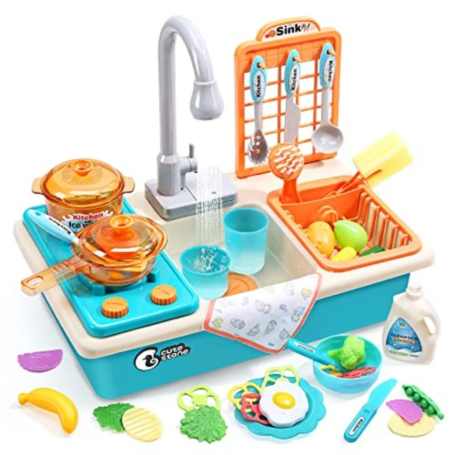 CUTE STONE Play Kitchen Sink Toys with Upgraded Real Faucet, Play Cooking Stove, Cookware Pot and Pan, Play Food, Color Changin
CUTE STONE Play Kitchen Sink Toys with Upgraded Real Faucet, Play Cooking Stove, Cookware Pot and Pan, Play Food, Color Changin