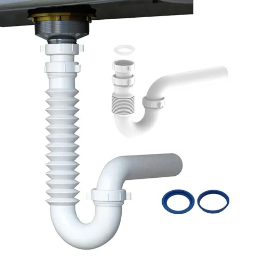 Flexible P Trap for Bathroom Sink, Flex Drain Pipe for Bathroom Sink Drain Kit and Kitchen Sink Drain Kit, 1-1/2" or 1-1/4" Exp
Flexible P Trap for Bathroom Sink, Flex Drain Pipe for Bathroom Sink Drain Kit and Kitchen Sink Drain Kit, 1-1/2" or 1-1/4" Exp