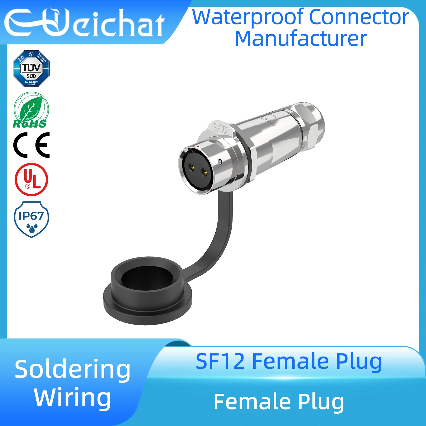SF12 IP67 Waterproof Male + Female Plug Aviation Connector Solder Wiring Push-Pull Circular Connector with Dust Cap
SF12 IP67 Waterproof Male + Female Plug Aviation Connector Solder Wiring Push-Pull Circular Connector with Dust Cap