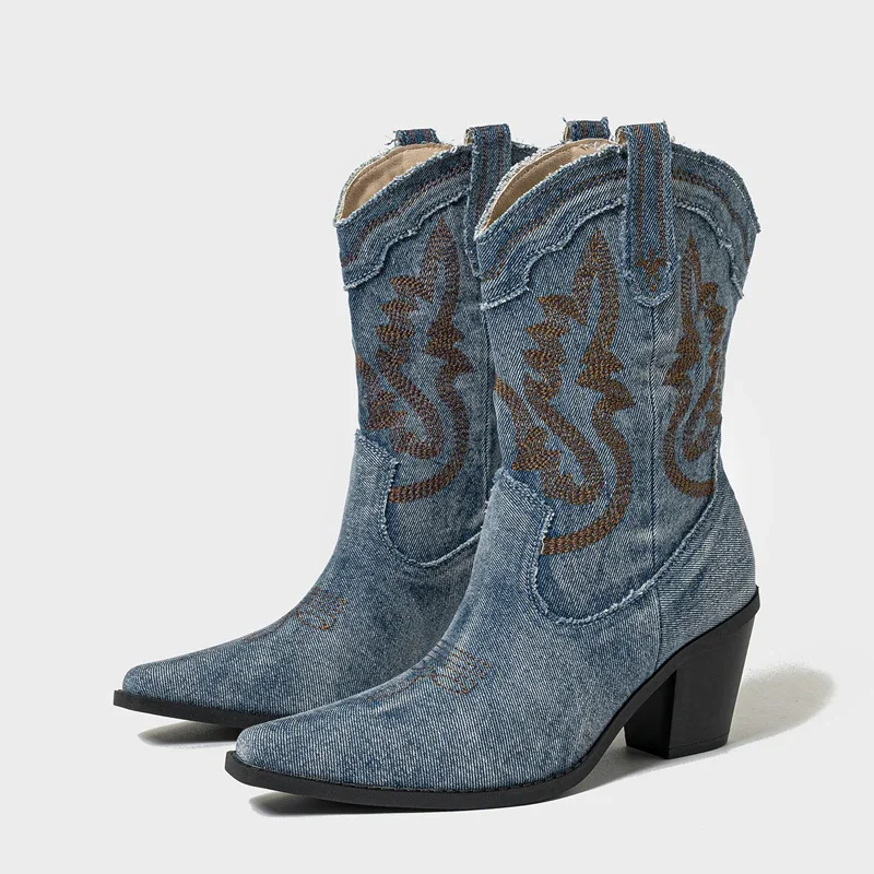 Eilyken DENIM Ботильоны с острым носком, женская обувь на высоком квадратном каблуке, дизайнерская короткая обувь в стиле вестерн с вышивкой, Botas Para Mujer
Eilyken DENIM Ботильоны с острым носком, женская обувь на высоком квадратном каблуке, дизайнерская короткая обувь в стиле вестерн с вышивкой, Botas Para Mujer