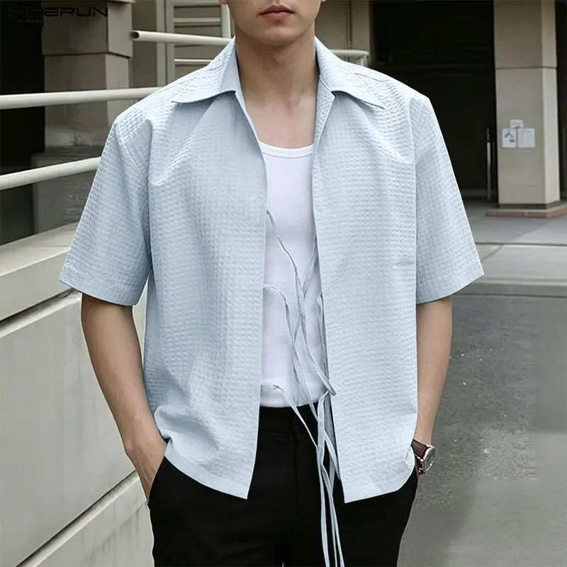 INCERUN Men's Shirt Solid Color Lapel Short Sleeve Hollow Out Men Clothes Lace Up Summer Loose Tops 2026 Fashion Casual Shirts
INCERUN Men's Shirt Solid Color Lapel Short Sleeve Hollow Out Men Clothes Lace Up Summer Loose Tops 2026 Fashion Casual Shirts