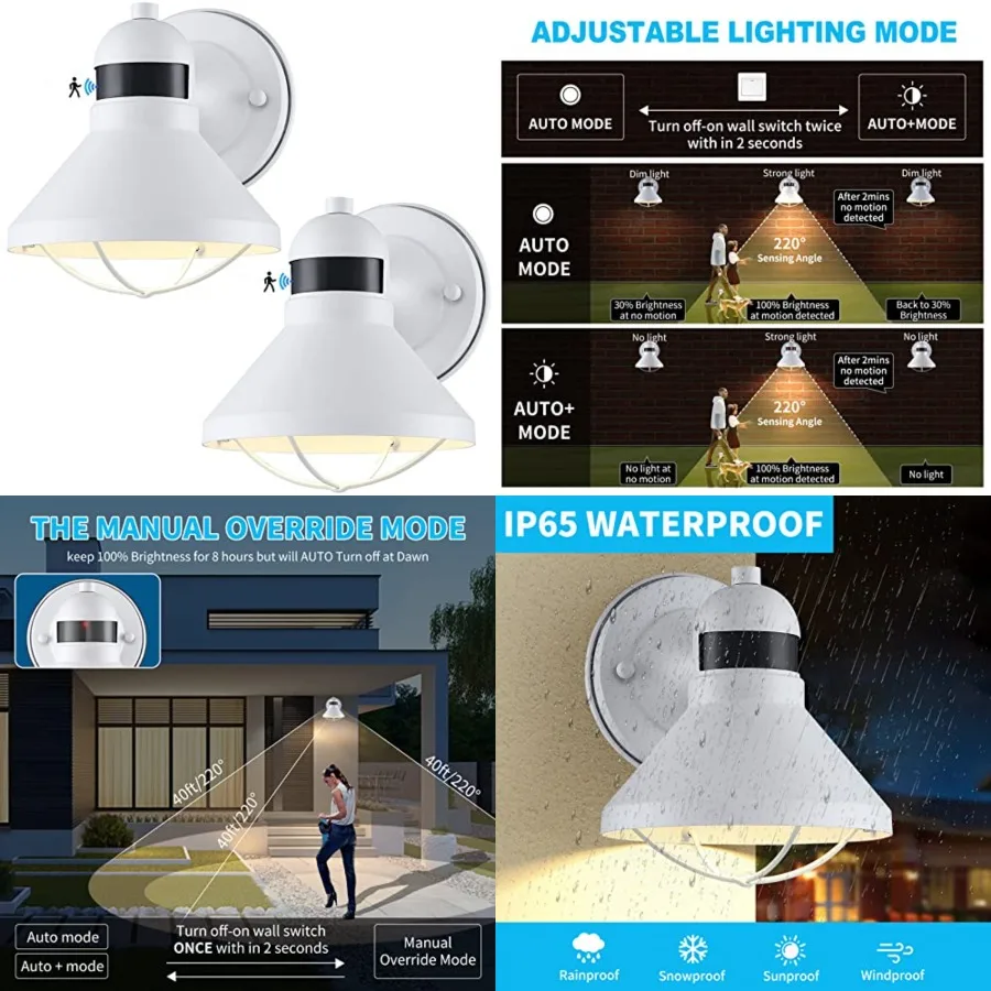 2 Pack Motion Sensor Outdoor LED Porch Light Dusk to Dawn Exterior Wall Sconce Outside Barn Lighting Fixtures Rustic Wall Mount
2 Pack Motion Sensor Outdoor LED Porch Light Dusk to Dawn Exterior Wall Sconce Outside Barn Lighting Fixtures Rustic Wall Mount