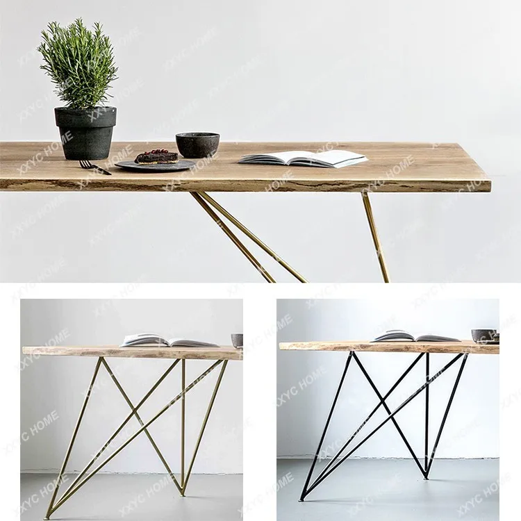 TT Solid Wood Log Desk Home Dining Table Modern Simple Rectangular Negotiation Table