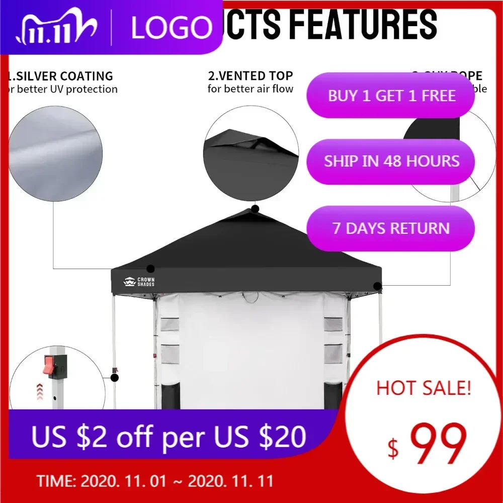 Портативная выдвижная уличная палатка с навесом 10x10 футов, карманной боковой стенкой, центральным замком и защитой от ультрафиолета
Портативная выдвижная уличная палатка с навесом 10x10 футов, карманной боковой стенкой, центральным замком и защитой от ультрафиолета