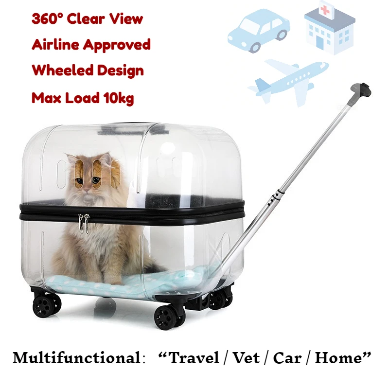 Pet Travel Carrier with Wheels 360° Clear View Airline Approved Pet Luggage for Cats Dog Rolling Pet Stroller for Outdoor Hiking
Pet Travel Carrier with Wheels 360° Clear View Airline Approved Pet Luggage for Cats Dog Rolling Pet Stroller for Outdoor Hiking