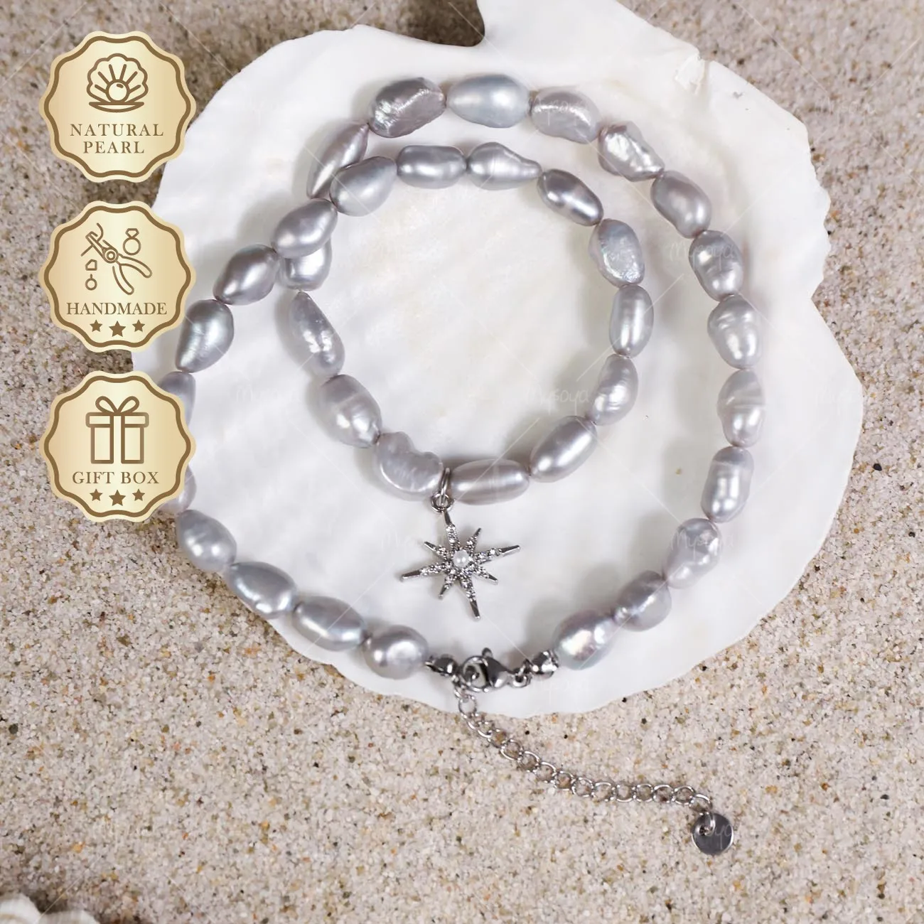 Ожерелье Mysoya из серого пресноводного жемчуга в стиле барокко, 6-7 мм, с серебристым кулоном в виде восьмиконечной звезды, удлинитель, подарочная коробка, на День святого Валентина, на день рождения
Ожерелье Mysoya из серого пресноводного жемчуга в стиле барокко, 6-7 мм, с серебристым кулоном в виде восьмиконечной звезды, удлинитель, подарочная коробка, на День святого Валентина, на день рождения