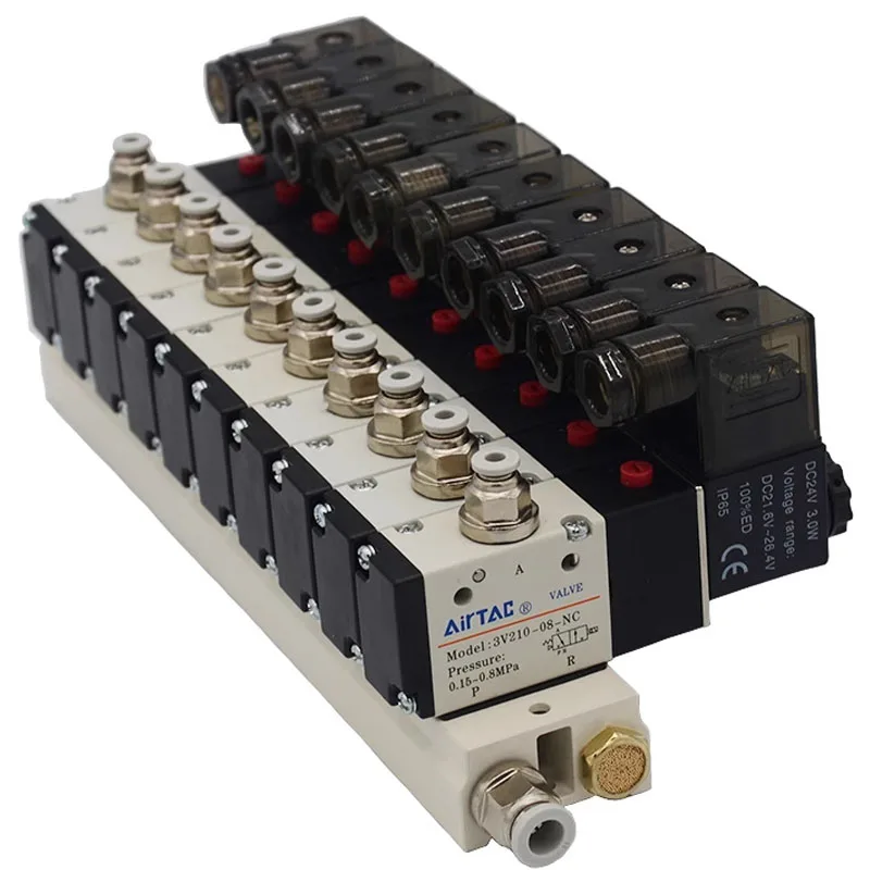 3V210-08 Manifold Station Solenoid Valve 3 port 2 position Multi-way Combination DC12V 24V AC220V With Fitting Solenoid Valves
3V210-08 Manifold Station Solenoid Valve 3 port 2 position Multi-way Combination DC12V 24V AC220V With Fitting Solenoid Valves