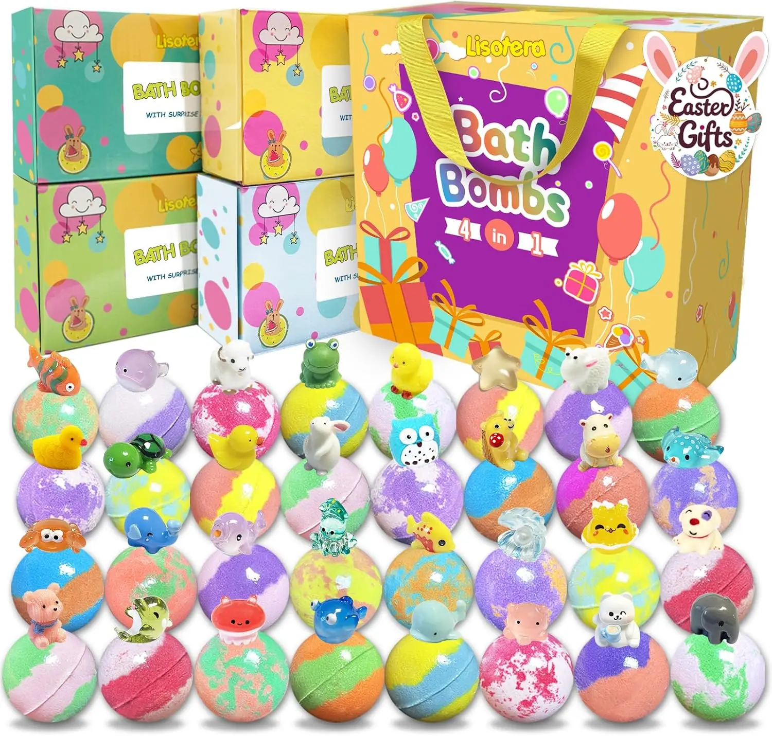 Kids Bath Bombs with Surprise Animal Toys, 32 Pack Easter Gifts for Boys and Girls, Handmade Fizzy Bubble Balls
Kids Bath Bombs with Surprise Animal Toys, 32 Pack Easter Gifts for Boys and Girls, Handmade Fizzy Bubble Balls