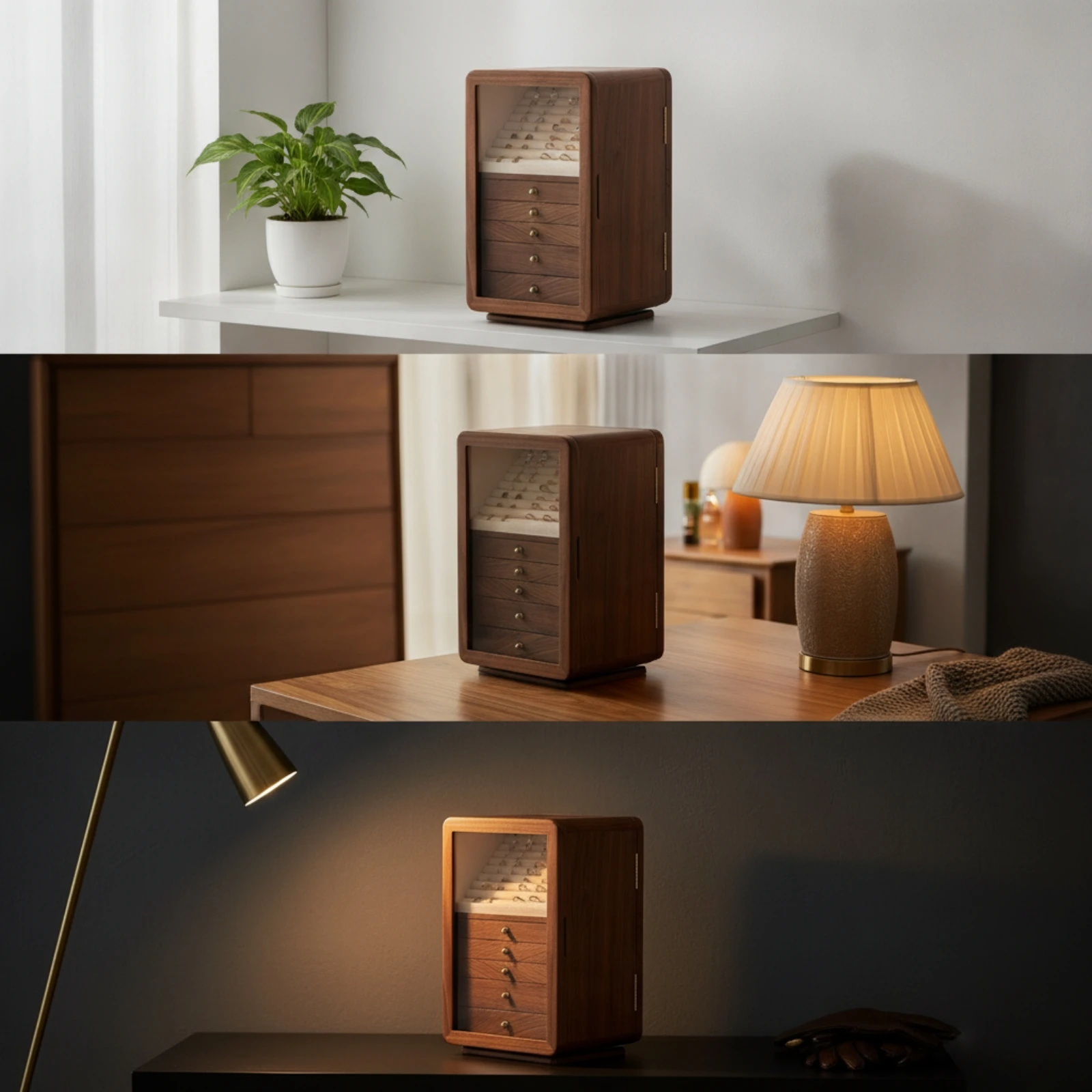 Jewelry Box with Glass Door Walnut Rotating Jewelry Organizer Furniture Cabinet-Style Solid Wood for Women, Vanity, Dresser
Jewelry Box with Glass Door Walnut Rotating Jewelry Organizer Furniture Cabinet-Style Solid Wood for Women, Vanity, Dresser