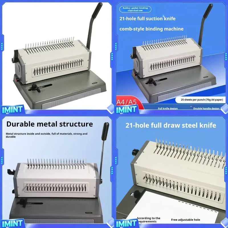 Comb Binding Machine with Plastic Ring, Punches 25 Sheets, 21 Holes, Full-knife Pull-out Binding and Punching Machine
Comb Binding Machine with Plastic Ring, Punches 25 Sheets, 21 Holes, Full-knife Pull-out Binding and Punching Machine