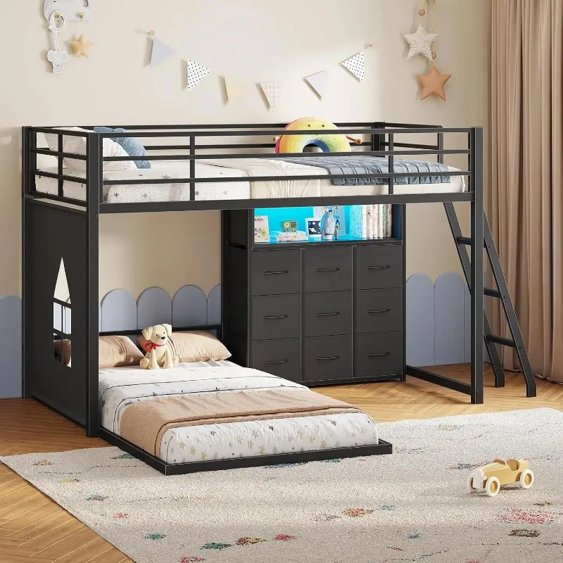 Low Bunk Bed Twin Over Twin with 9 Storage Drawers, L-Shaped Twin Bunk Beds with LED Lights & Play Area, Heavy-Duty, Customized
Low Bunk Bed Twin Over Twin with 9 Storage Drawers, L-Shaped Twin Bunk Beds with LED Lights & Play Area, Heavy-Duty, Customized