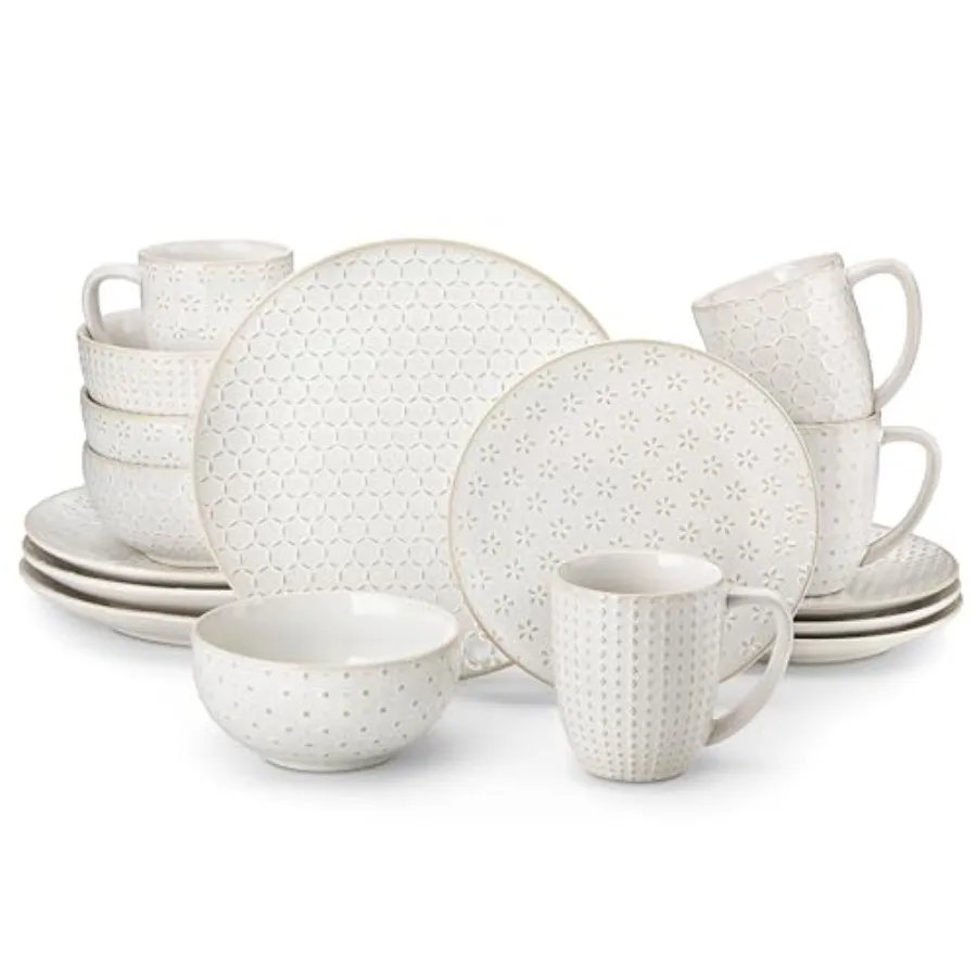 16 Pieces Dinnerware Sets, Modern Relief Design Plates and Bowls Sets, Dish Set for 4, Kitchen Ceramic Dinner Plates Dishware S
16 Pieces Dinnerware Sets, Modern Relief Design Plates and Bowls Sets, Dish Set for 4, Kitchen Ceramic Dinner Plates Dishware S