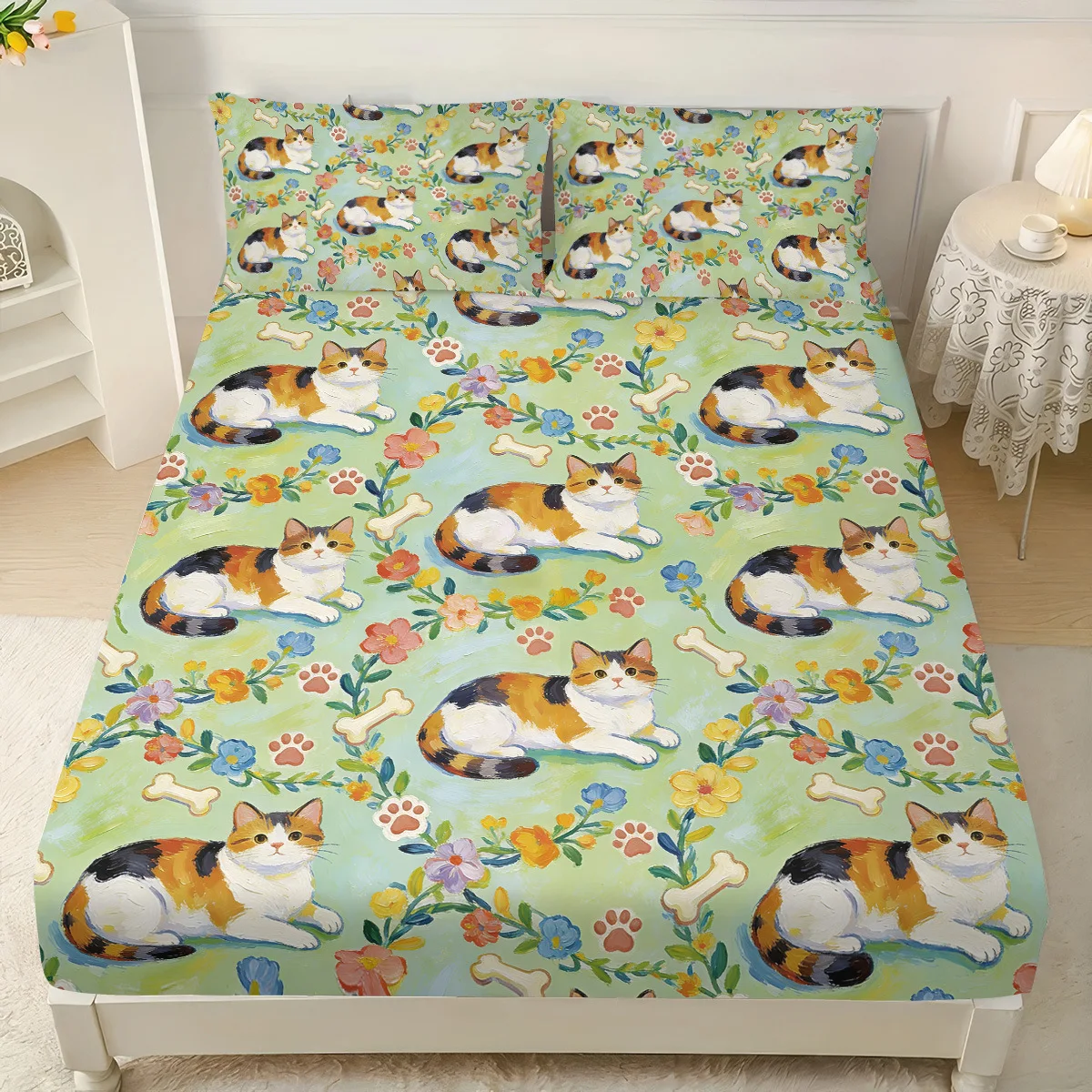 Cute Pattern Cat Fitted Sheet Set 2/3pcs Soft,Kitten Elastic bed sheet with Deep Pocket -Non-slip full coverage
Cute Pattern Cat Fitted Sheet Set 2/3pcs Soft,Kitten Elastic bed sheet with Deep Pocket -Non-slip full coverage