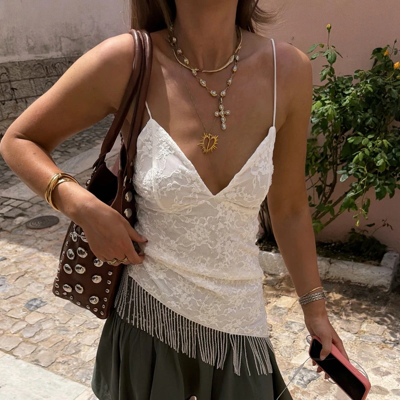 Typhaland Sexy Lace Irregular Top Women's V-Neck Backless Tassel Solid Slim Cami Top 2026 Summer New Female Party Club Camisole
Typhaland Sexy Lace Irregular Top Women's V-Neck Backless Tassel Solid Slim Cami Top 2026 Summer New Female Party Club Camisole