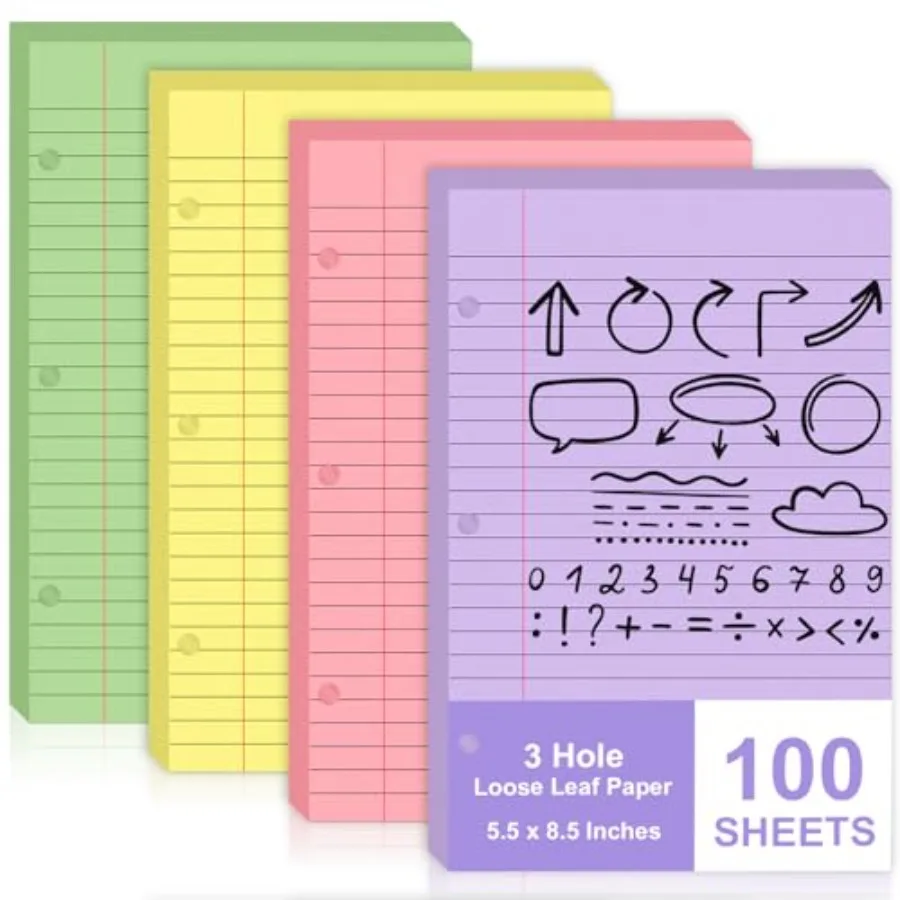 Sheets Mini Binder Loose Leaf Paper 5.5 x 8.5 Small Binder Filler Paper Lined College Ruled Paper for Mini 3 Ring Binder 3 Hole
Sheets Mini Binder Loose Leaf Paper 5.5 x 8.5 Small Binder Filler Paper Lined College Ruled Paper for Mini 3 Ring Binder 3 Hole