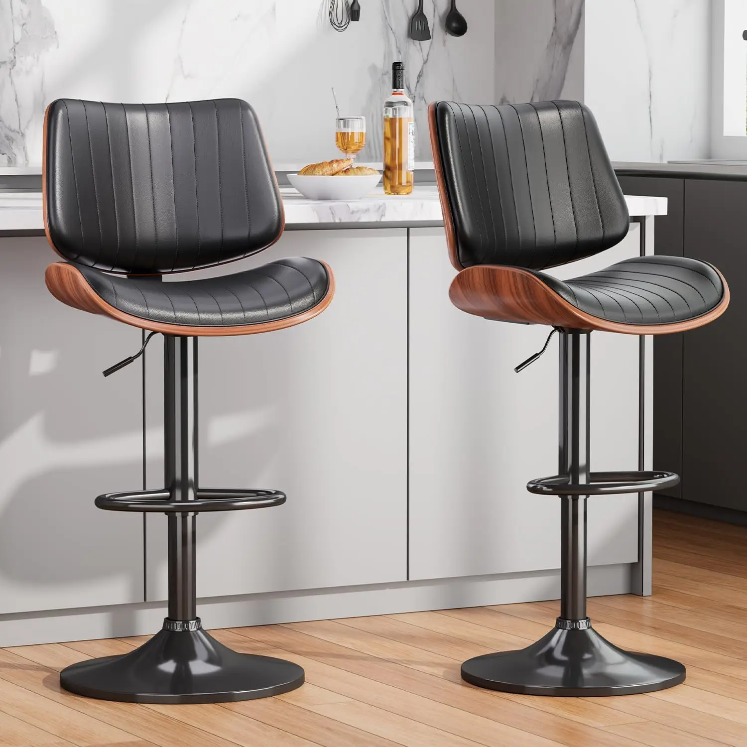 Swivel Bar Stools Set Of Two Adjustable Bentwood Chairs Mid Century Modern Pu Leather Upholstered Kitchen Counter Island Dining
Swivel Bar Stools Set Of Two Adjustable Bentwood Chairs Mid Century Modern Pu Leather Upholstered Kitchen Counter Island Dining