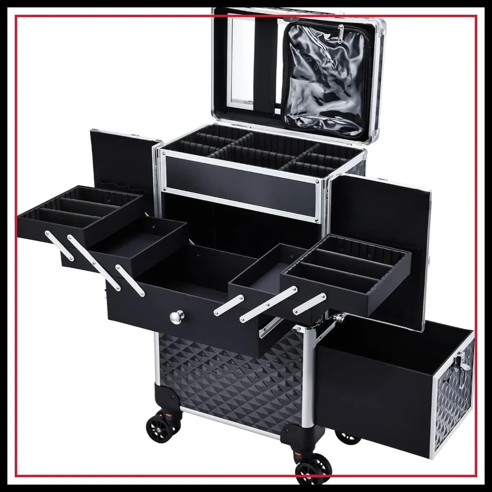 Professional Rolling Makeup Train Case with Compartments for Hairstylist, Nail Tech, Cosmetologist (Black)
Professional Rolling Makeup Train Case with Compartments for Hairstylist, Nail Tech, Cosmetologist (Black)