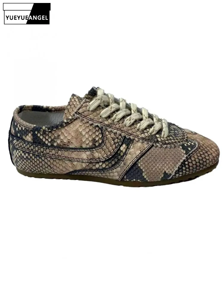 Women Cowhide Snake Pattern Lace-Up Low Heels Pumps Shoes Round Toe Wear-Resistant Fashion Casual Sneakers Real Leather Footwear
Women Cowhide Snake Pattern Lace-Up Low Heels Pumps Shoes Round Toe Wear-Resistant Fashion Casual Sneakers Real Leather Footwear