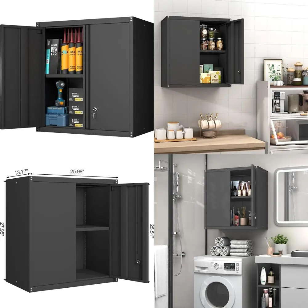 Надежные металлические настенные шкафы для гаража с дверцами и регулируемыми полками
Надежные металлические настенные шкафы для гаража с дверцами и регулируемыми полками