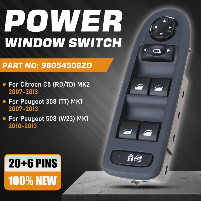 For Peugeot 308 T7 MK1 Peugeot 508 W23 MK1 Citroen C5 RD TD MK2 2007-2013 Master Power Window Switch Button 98054508ZD 6490.QY
For Peugeot 308 T7 MK1 Peugeot 508 W23 MK1 Citroen C5 RD TD MK2 2007-2013 Master Power Window Switch Button 98054508ZD 6490.QY