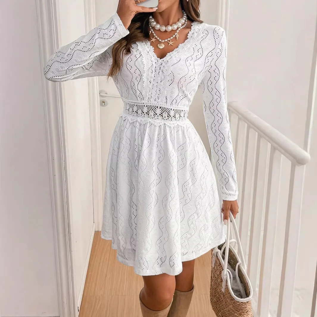 Elegant Women's Solid Lace Patchwork Mini Vacation Dress Scallop Edge Sun Dress Dresses Spring Summer
Elegant Women's Solid Lace Patchwork Mini Vacation Dress Scallop Edge Sun Dress Dresses Spring Summer