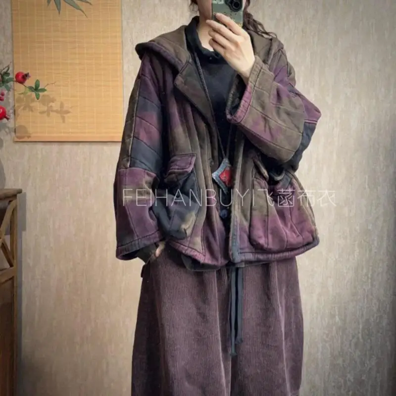 Autumn Winter Arts Style Women Long Sleeve Single Breasted Hooded Loose Jackets Vintage Tie Dye Thicken Warm Cotton Liner Coats
Autumn Winter Arts Style Women Long Sleeve Single Breasted Hooded Loose Jackets Vintage Tie Dye Thicken Warm Cotton Liner Coats