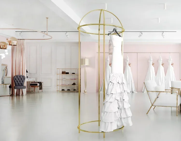 High end circular wedding dress rack, floor mounted clothes rack, wedding dress store display rack
High end circular wedding dress rack, floor mounted clothes rack, wedding dress store display rack