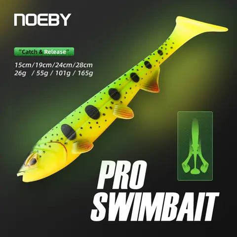 Noeby Pro Swimbait-señuelo suave, 15cm, 26g, 19cm, 55g, 24cm, 101g, 28cm, 165g, Wobblers de silicona que se hunden, juego grande de pesca, cebo suave