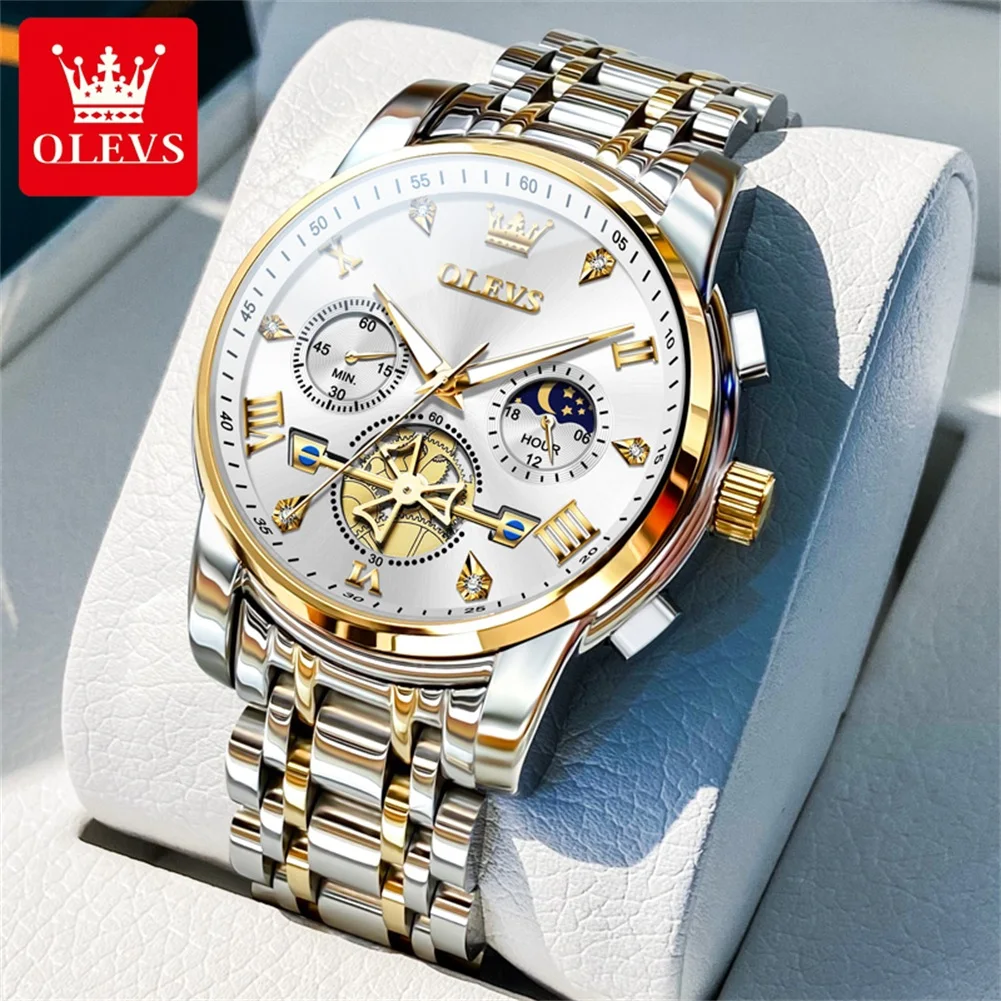 OLEVS 2856 Original Quartz Watch for Men Hollow Flywheel Moon Phase Luminous Business Chronograph Men's Watch Classic
OLEVS 2856 Original Quartz Watch for Men Hollow Flywheel Moon Phase Luminous Business Chronograph Men's Watch Classic