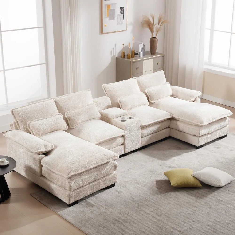 124.8 "U-shaped sofa with storage console and cup holder and USB port, modern upholstered cloud-like sofa
124.8 "U-shaped sofa with storage console and cup holder and USB port, modern upholstered cloud-like sofa