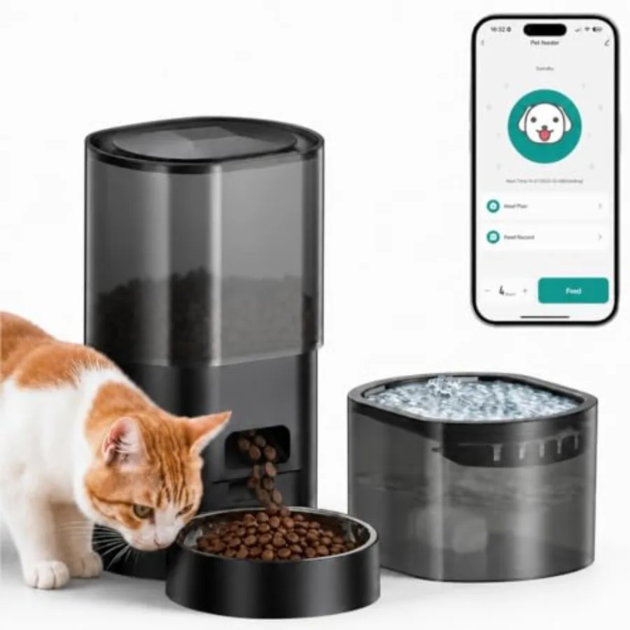 Automatic Cat Feeder and Water Fountain 2-in-1, Smart Timed Cat Food Dispenser with 2.4G WiFi APP Control, Automatic Dog Feeder
Automatic Cat Feeder and Water Fountain 2-in-1, Smart Timed Cat Food Dispenser with 2.4G WiFi APP Control, Automatic Dog Feeder