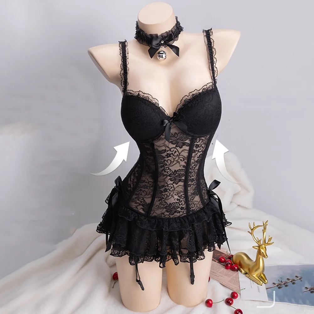 Sweet Nightgown Lace Camisole Briefs Set Transparent Mesh Lingerie Uniform Dress Sleeveless Nightdress Lace Corset Skirt Ladies
Sweet Nightgown Lace Camisole Briefs Set Transparent Mesh Lingerie Uniform Dress Sleeveless Nightdress Lace Corset Skirt Ladies