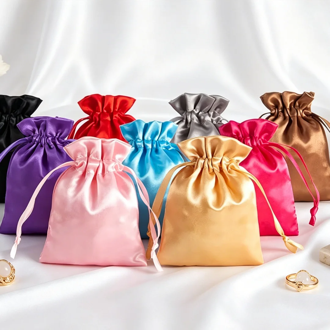 100Pcs Multi-Size Drawstring Silk Gift Bags for Jewelry Ring Earrings Wedding Favor Candy Packaging with Custom Logo Option
100Pcs Multi-Size Drawstring Silk Gift Bags for Jewelry Ring Earrings Wedding Favor Candy Packaging with Custom Logo Option