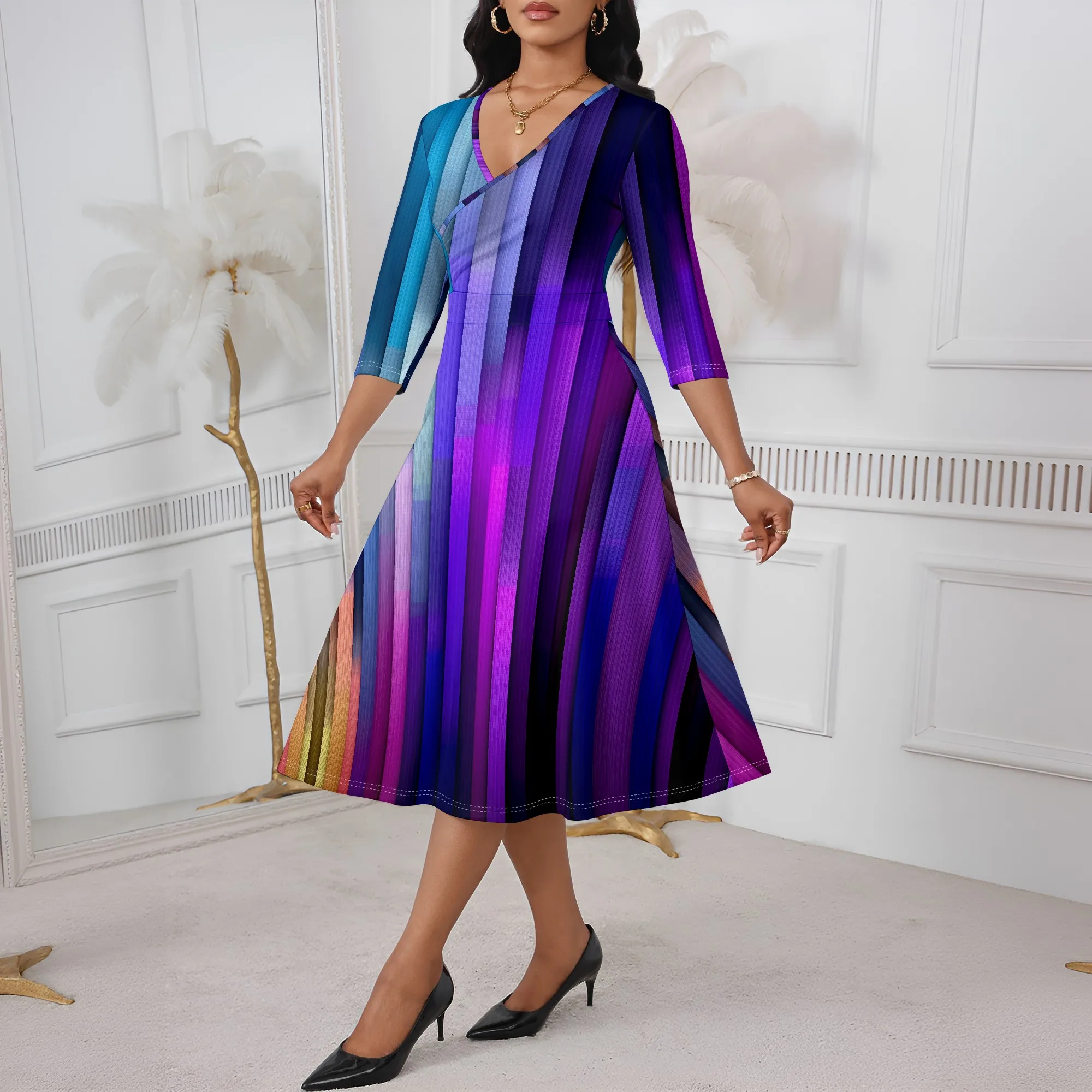 Striped Print Women's A-Line Dress 2025 New Arrival, V-Neck Evening Party Dress XS-3XL
Striped Print Women's A-Line Dress 2025 New Arrival, V-Neck Evening Party Dress XS-3XL