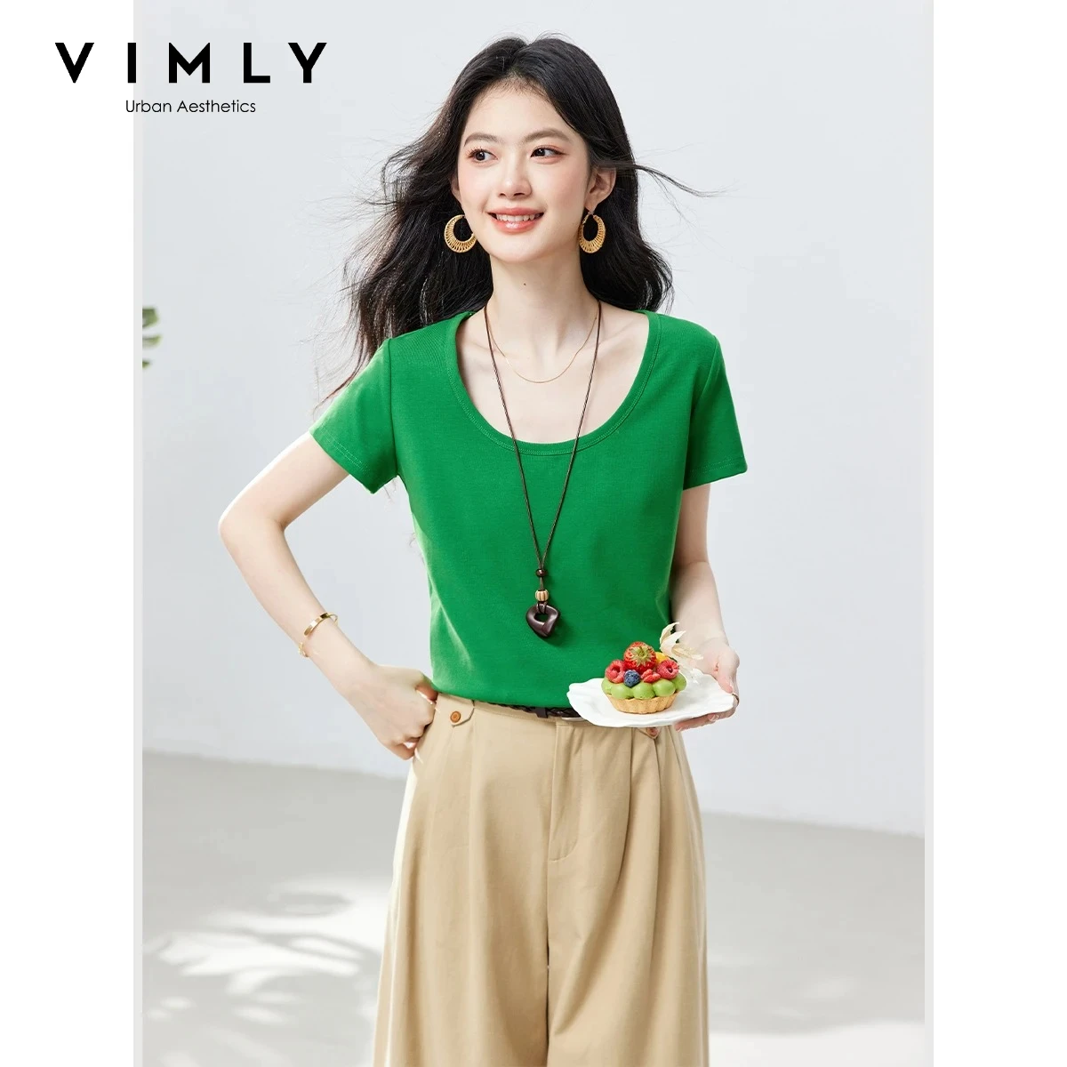 VIMLY Versatile Solid U-Neck Women's T-Shirt 2026 Summer Minimalist Basic Short Sleeve Slim Fit Casual Cotton Blend Top A6366
VIMLY Versatile Solid U-Neck Women's T-Shirt 2026 Summer Minimalist Basic Short Sleeve Slim Fit Casual Cotton Blend Top A6366