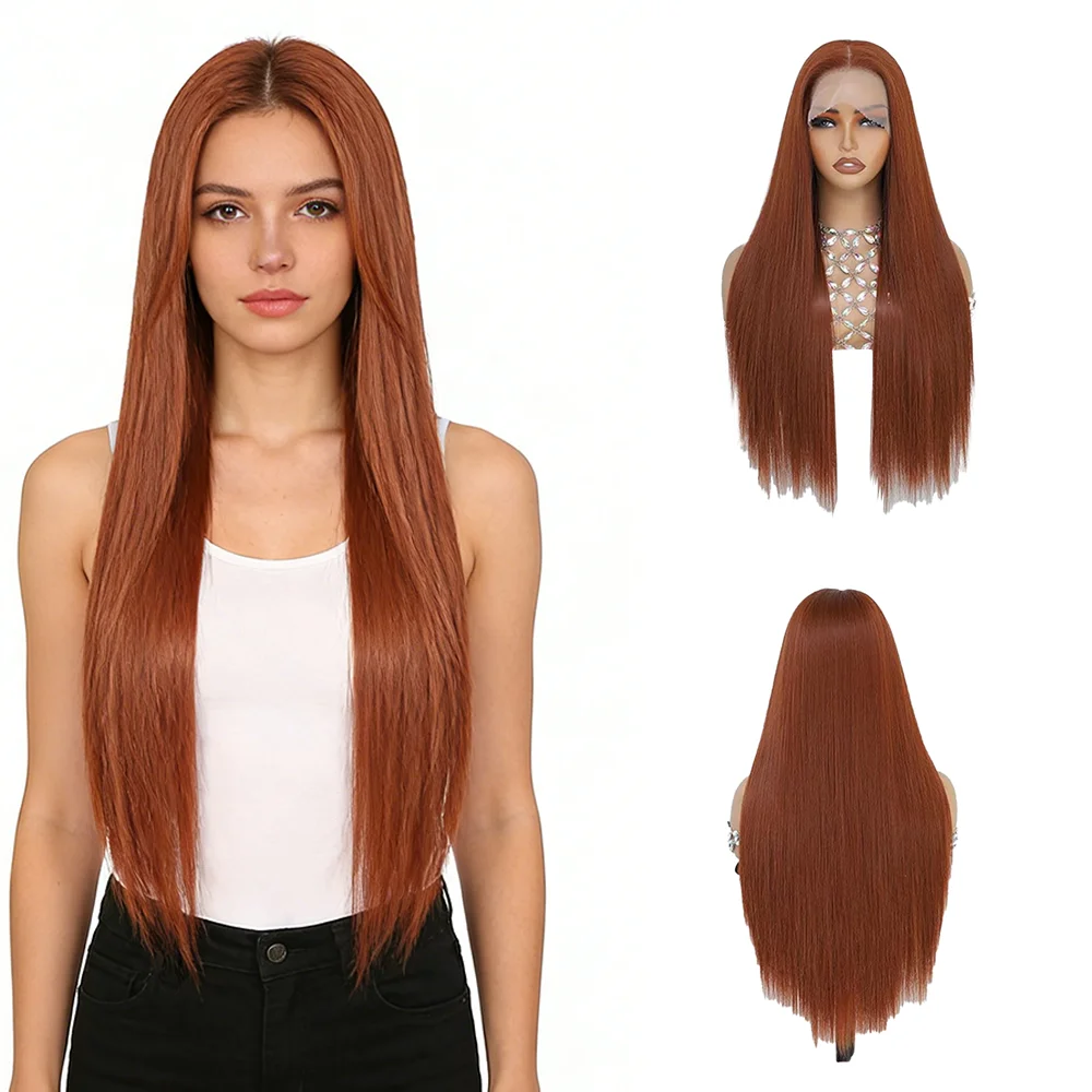 13×4 Lace Front Wig Ginger Brown Long Straight Natural Hairline Glueless Heat Resistant Synthetic Wig For Women Daily Party Use
13×4 Lace Front Wig Ginger Brown Long Straight Natural Hairline Glueless Heat Resistant Synthetic Wig For Women Daily Party Use