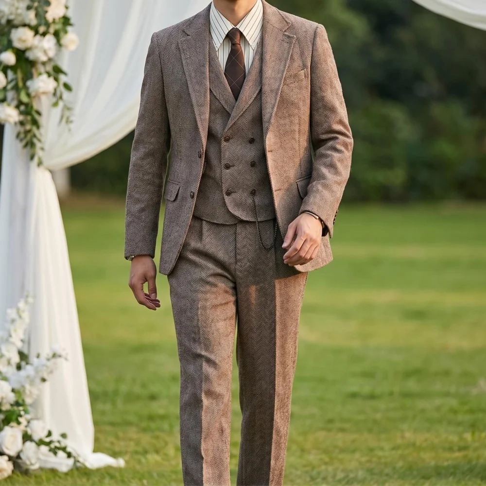 Notch Lapel Men's Suits 3 Pieces Herringbone Vest Double Breasted Slim Fit Business Men's Suits For Wedding(Blazer+Vest+Pants)
Notch Lapel Men's Suits 3 Pieces Herringbone Vest Double Breasted Slim Fit Business Men's Suits For Wedding(Blazer+Vest+Pants)