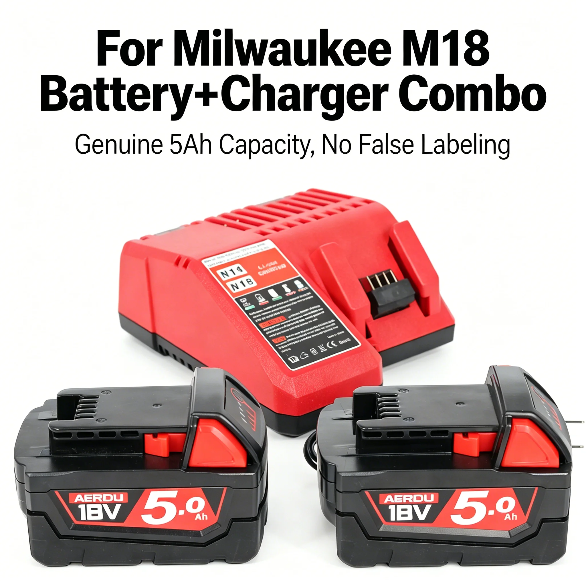 AERDU 2 Pack 18V 5.0Ah Battery and Charger Kit for Milwaukee M18 Tools, Lithium-Ion High Capacity
AERDU 2 Pack 18V 5.0Ah Battery and Charger Kit for Milwaukee M18 Tools, Lithium-Ion High Capacity