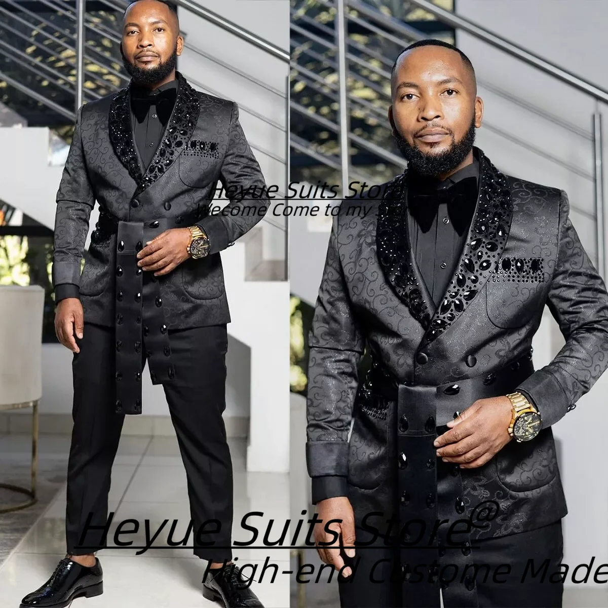 High-end Luxuly Rhinestone Bead Men Suits Slim Fit Shawl Lapel Groom Tuxedos 2Pieces Sets Business Male Prom Blazers Ropa Hombre
High-end Luxuly Rhinestone Bead Men Suits Slim Fit Shawl Lapel Groom Tuxedos 2Pieces Sets Business Male Prom Blazers Ropa Hombre
