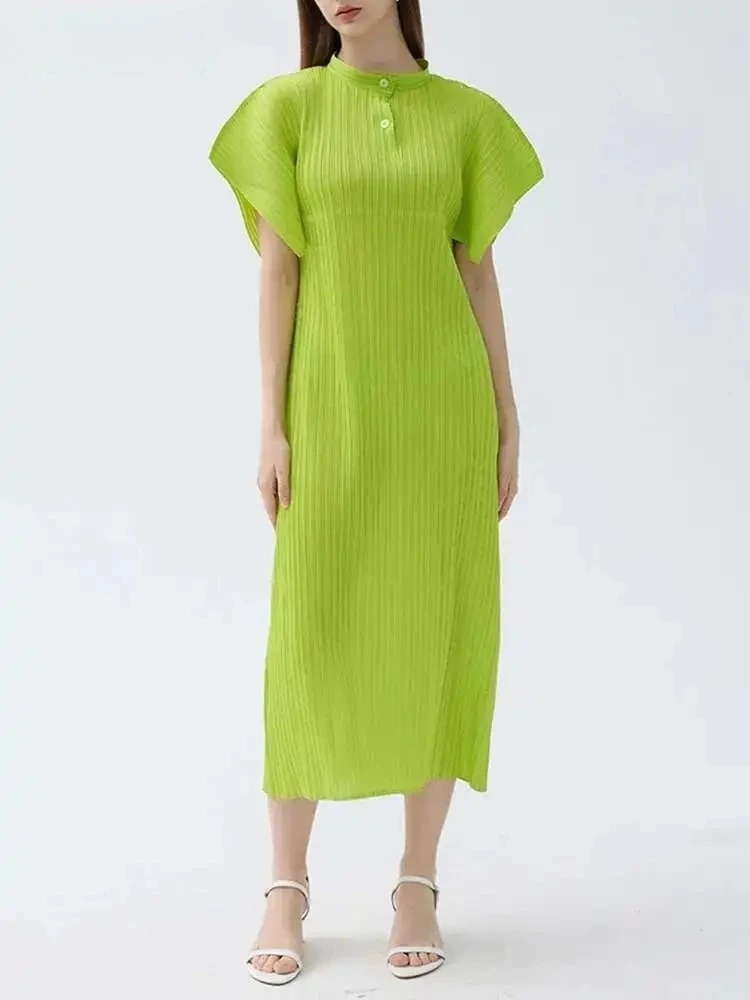 Pleated Short Sleeve Dress Women's Standing Collar Solid Colour Mid-Length Miyake 2025 Summer Elegant Women's Pullover Dresses
Pleated Short Sleeve Dress Women's Standing Collar Solid Colour Mid-Length Miyake 2025 Summer Elegant Women's Pullover Dresses