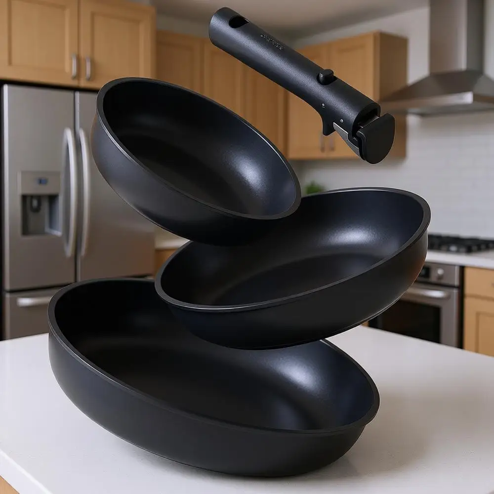 Набор из 3 сковород с антипригарным покрытием и съемными ручками, 8, 10, 12 дюймов, для индукционных плит и духовок, можно мыть в посудомоечной машине, черный
Набор из 3 сковород с антипригарным покрытием и съемными ручками, 8, 10, 12 дюймов, для индукционных плит и духовок, можно мыть в посудомоечной машине, черный