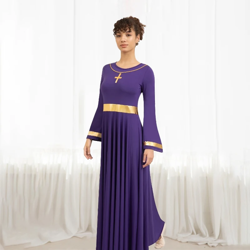 Women Liturgical Long Sleeve Praise Dance Dress Metallic Worship Costume Loose Fit Full Length Bell Dancewear
Women Liturgical Long Sleeve Praise Dance Dress Metallic Worship Costume Loose Fit Full Length Bell Dancewear